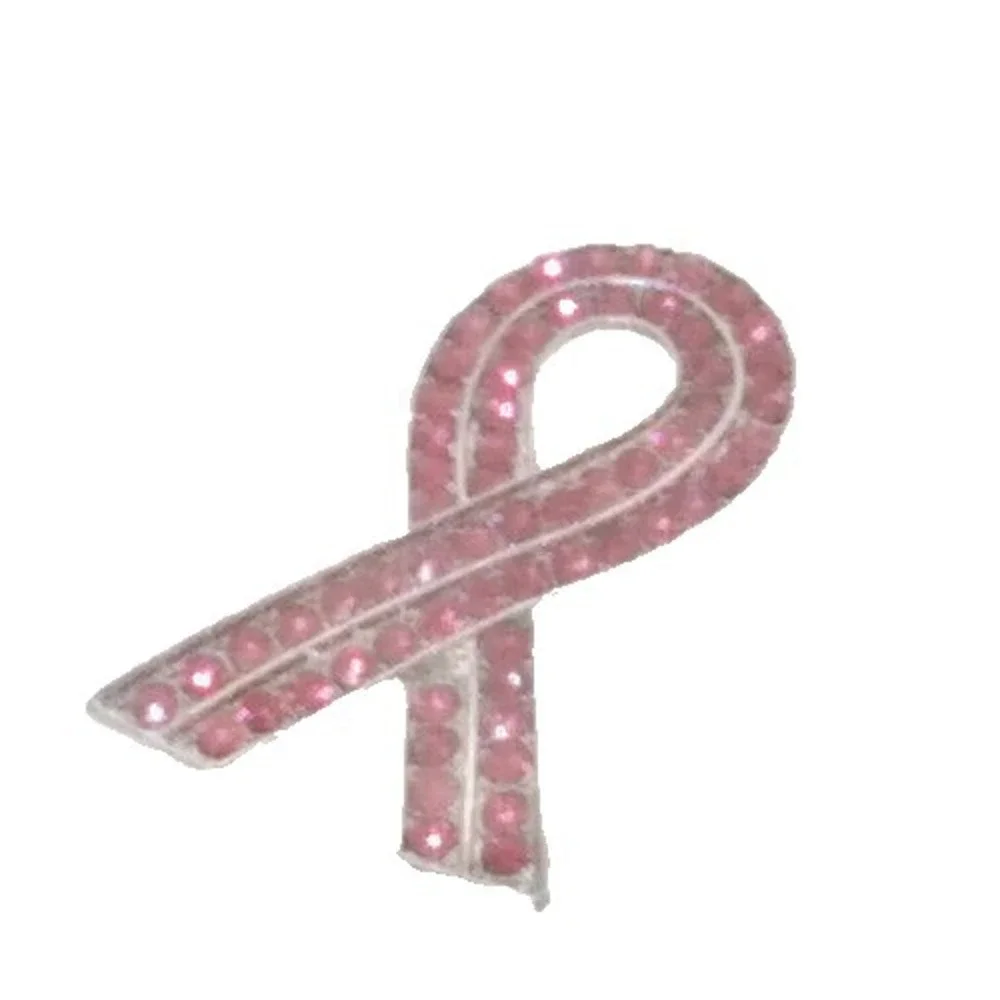 Pink Rhinestone‎ Breast Cancer Awareness Ribbon Brooch Pin Silver Tone 2 Inch